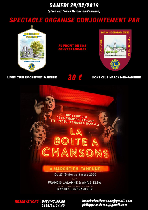 Concert La Boîte à Chansons organisé conjointement avec le LC Rochefort-Famenne au profit des oeuvres des deux clubs (2019)